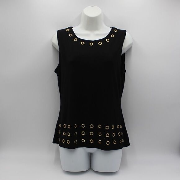 Black Calvin Klein top with gold rings around the collar and bottom - Picture 1 of 8